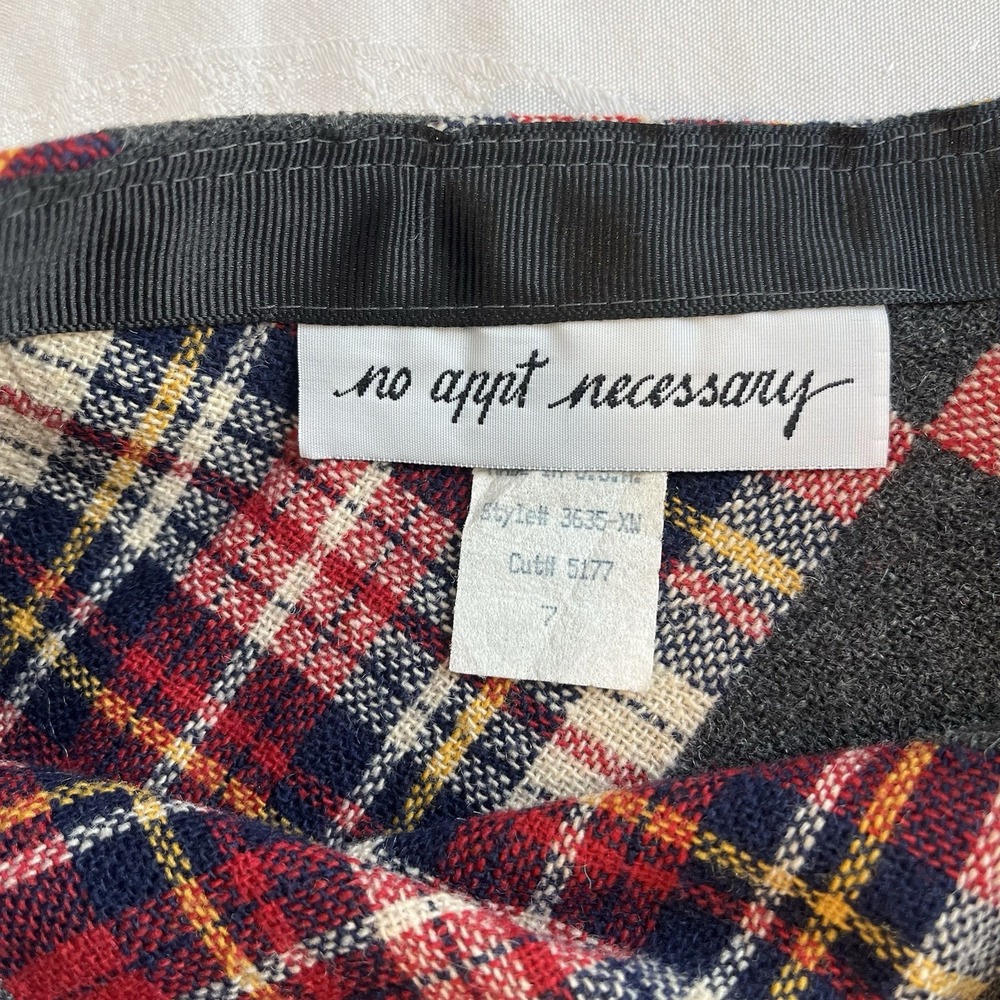 VTG No Appt Necessary Wool Red Gray Tartan Mini Skirt Classic Academia Size 7 - Picture 4 of 8